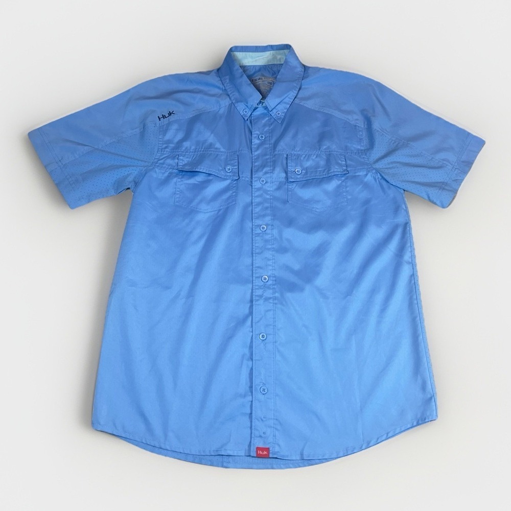 Huk Shirt Men Small Solid Performance Fishing Short Sleeve Button-Down